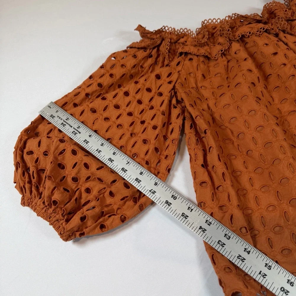 Ryegrass Ladies Sierra Burn Orange Eyelet Lace Off Shoulder Peasant Blouse- XS - Picture 7 of 9